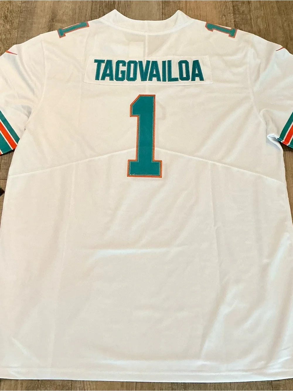 Nike White Miami Dolphins Tua Tagovailoa #1 Jersey with Teal and Orange Trim